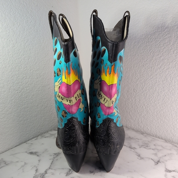 Rare Vintage Via Blue Via Hand Painted Leather Texas Cowgirl Boots Size 11M - Picture 5 of 9